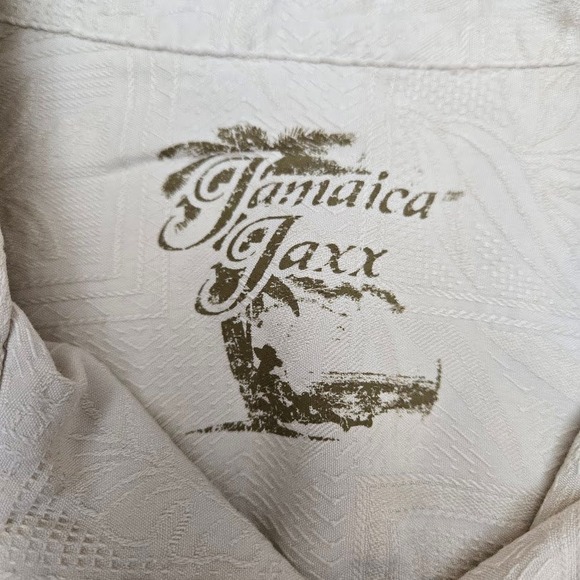 Jamaica Jaxx Mens Beige Silk Jacquard Short Sleeve Button Up Shirt L G - Picture 4 of 8